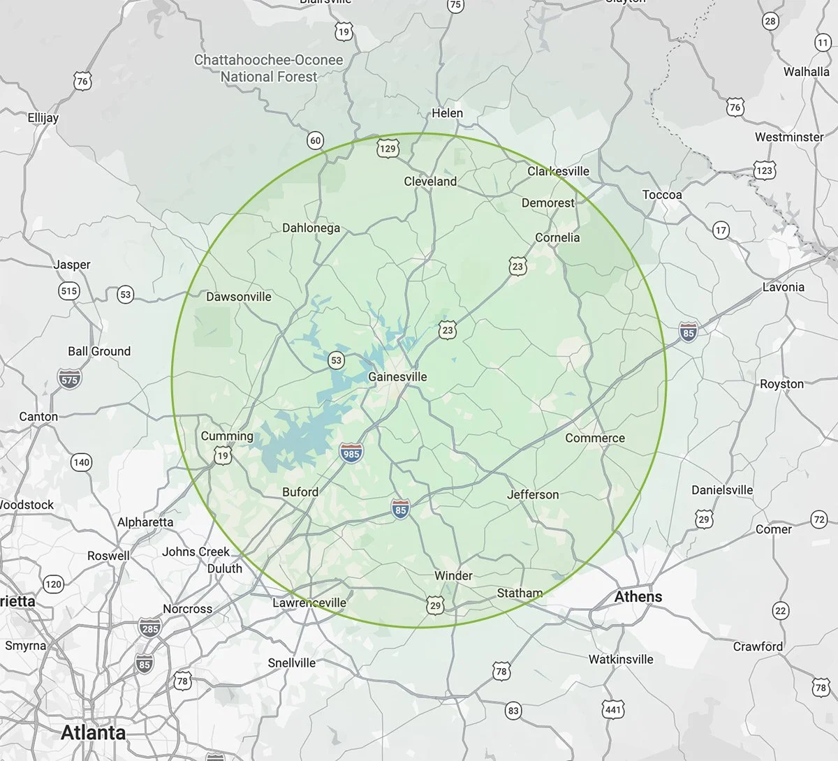 TeleTree Bros service area map — North Georgia counties