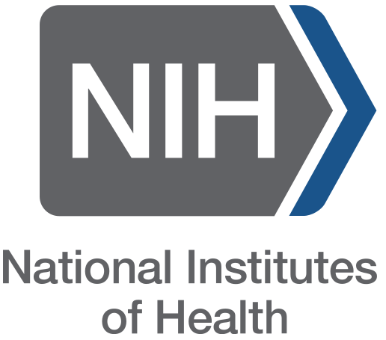 Logo of the National Institutes of Health with gray background and blue arrow design.