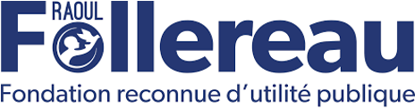 Logo for Raoul Follereau foundation, with a dove symbol and text in French.