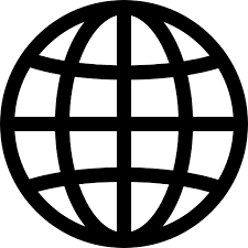 Black and white globe icon with horizontal and vertical lines