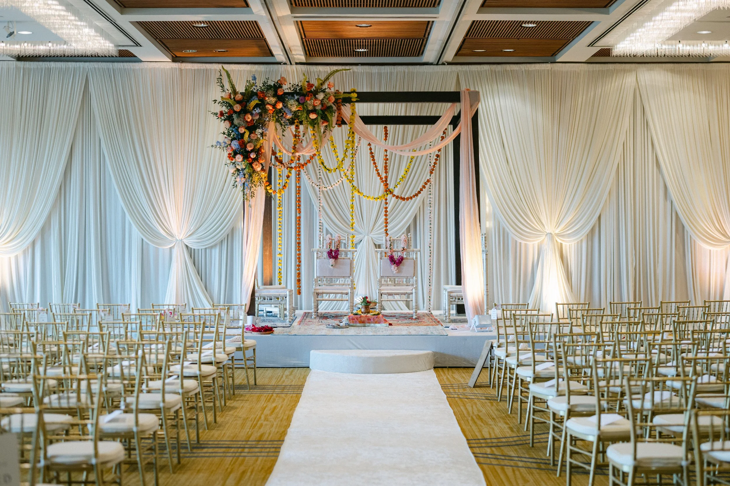 Wooden Mandap with Floral at Hyatt Lodge in Oak Brook