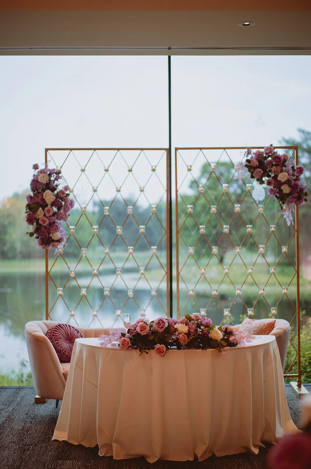 Candle Wall Behind Sweetheart table at Morton Arboretum