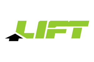 The word 'LIFT' in bold green letters with an arrow underneath pointing to the left.