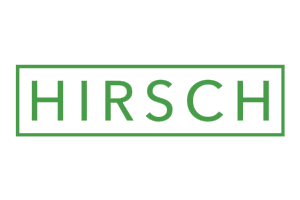 Hirsch logo in black letters inside a green rectangular border.