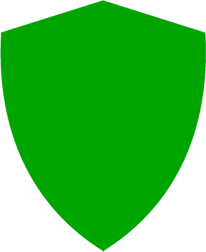 A green shield with a slightly pointed top and rounded bottom.