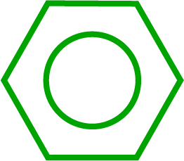 Green hexagon with a green circle inside and a smaller green circle within.