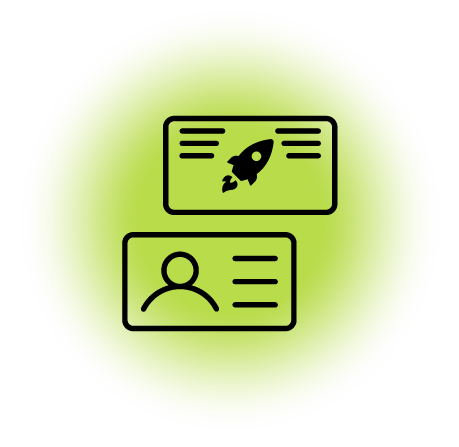 Illustration of a rocket launching from an identification card, symbolizing a concept of rapid growth or progress.