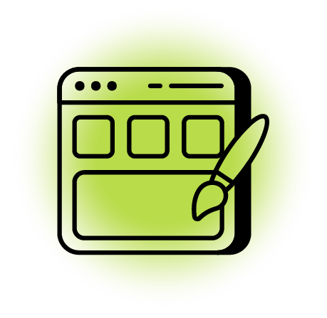 Icon of a web browser window with a paintbrush, representing website customization or editing.