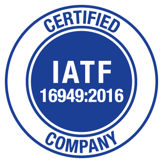 Certification badge for IATF 16949:2016, indicating compliance with automotive quality standards.