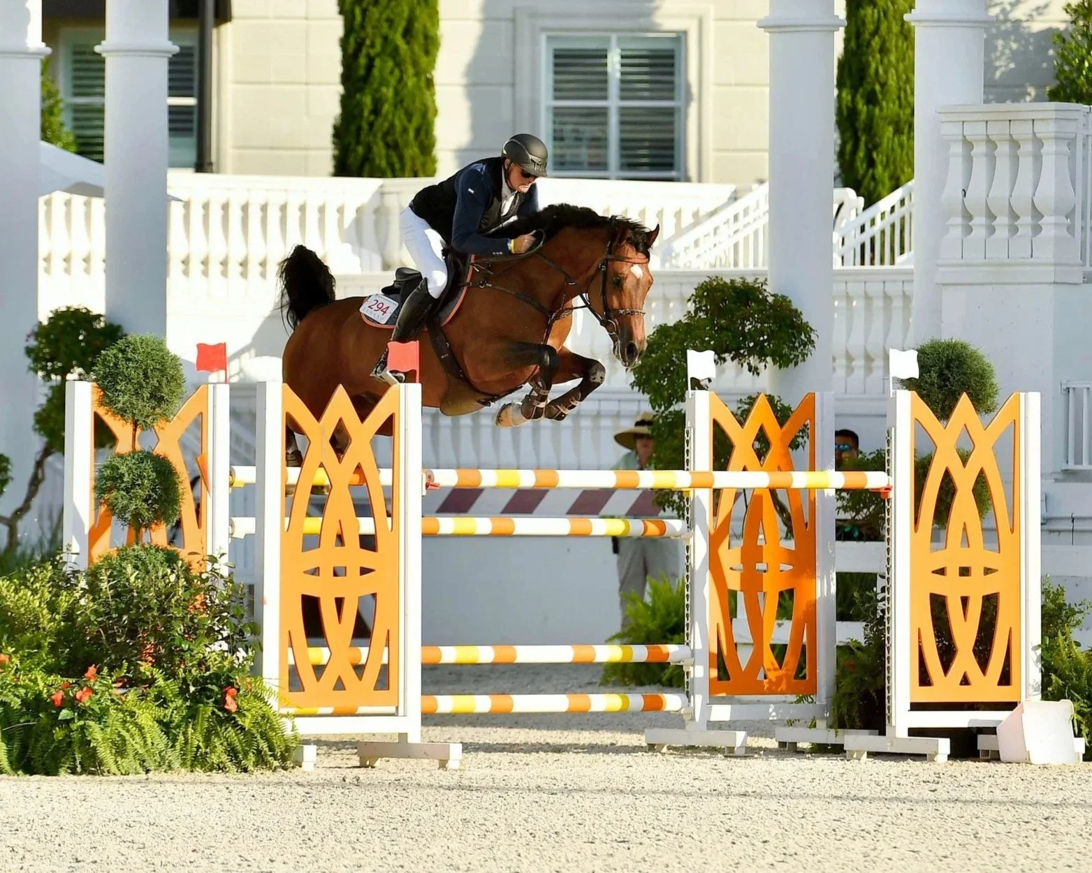Hunter jumper trainer Peter Petschenig competing in a professional show jumping event