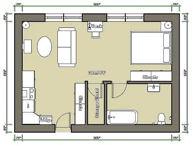 The very first floor plan I designed for the project, we did have to make it a little wider while working on the room, but the layout stayed the same otherwise.