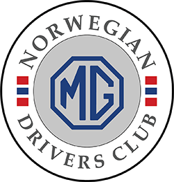 Logo of the Norwegian Drivers Club featuring the MG emblem surrounded by Norwegian flags.