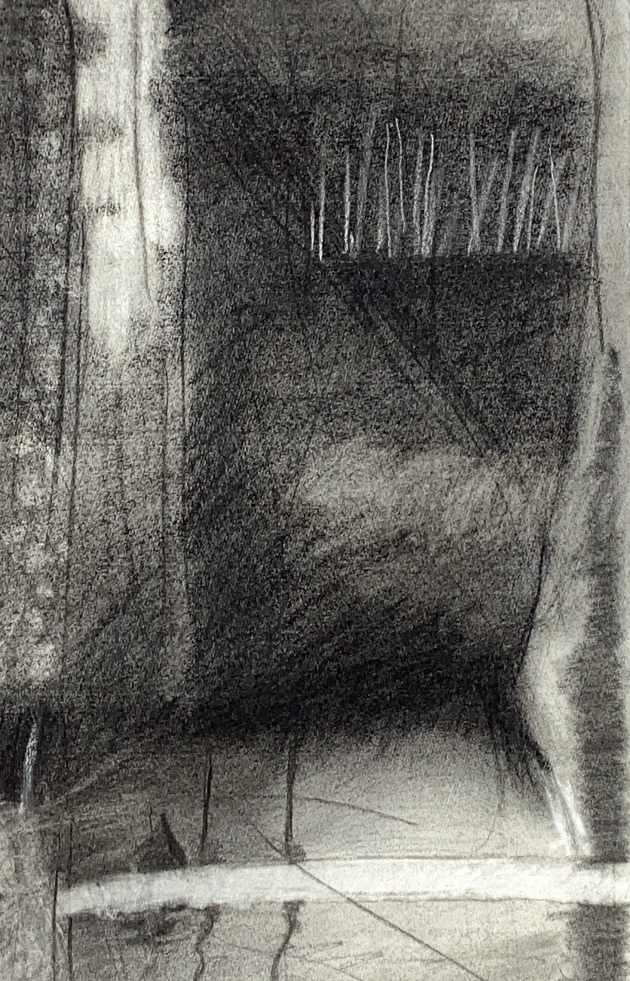 "Duet" (detail), 2023. Charcoal on paper