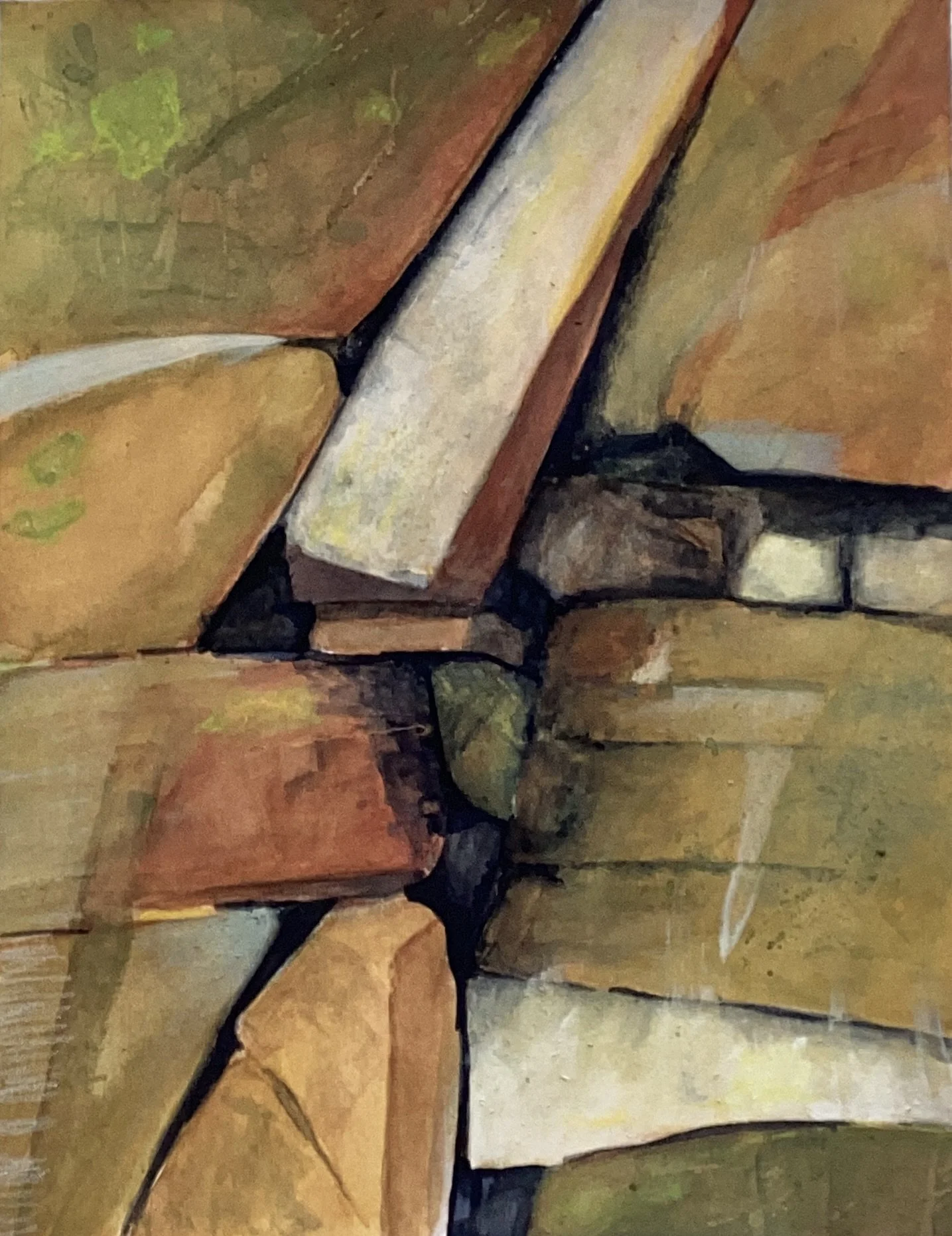 "Jumbled", 2025. Gouache and pastel on paper - 11" X 14"