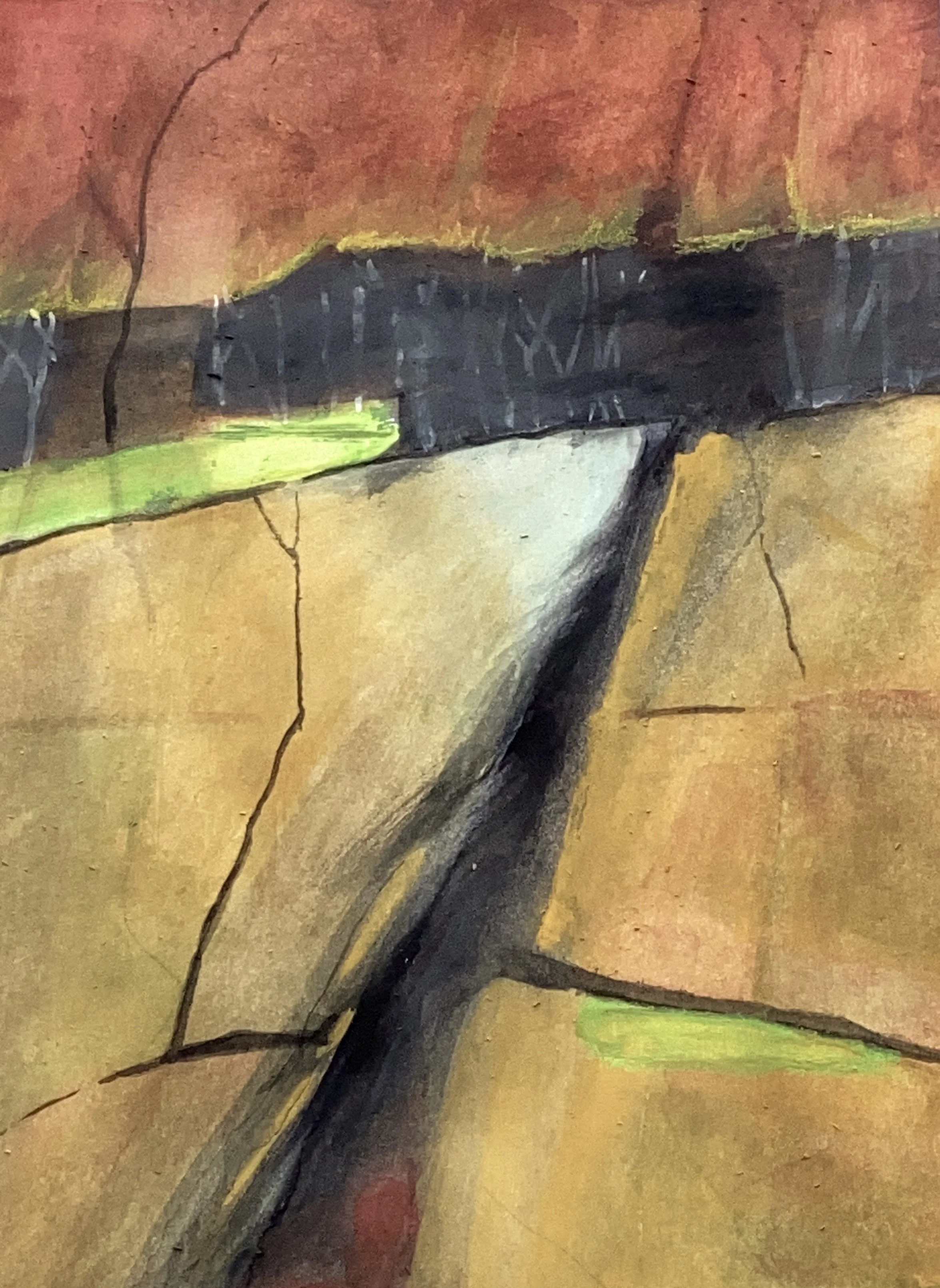 "Breaking Point", 2025. Gouache and pastel on paper - 10 1/4" x 10 1/4"