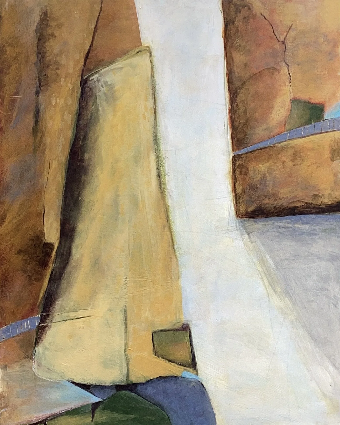 "Narrow Gap", 2026. Acrylic on wood panel - 16" x 20" 