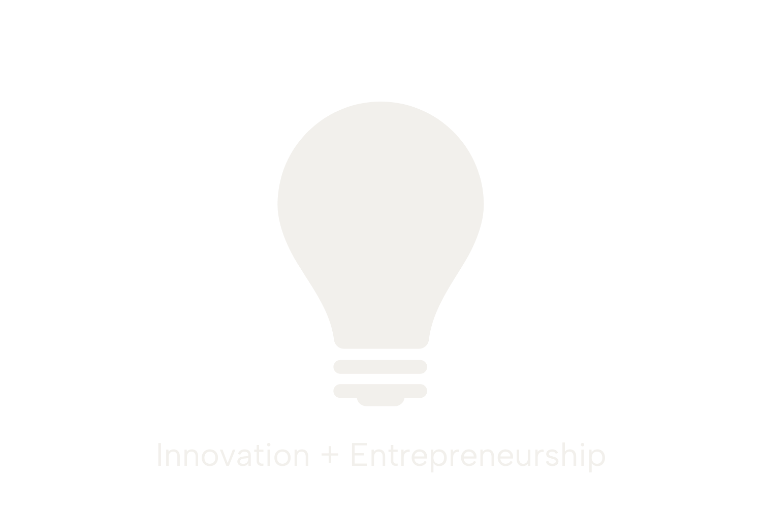 A white lightbulb icon on a black background with the text 'Innovation + Entrepreneurship' below it.