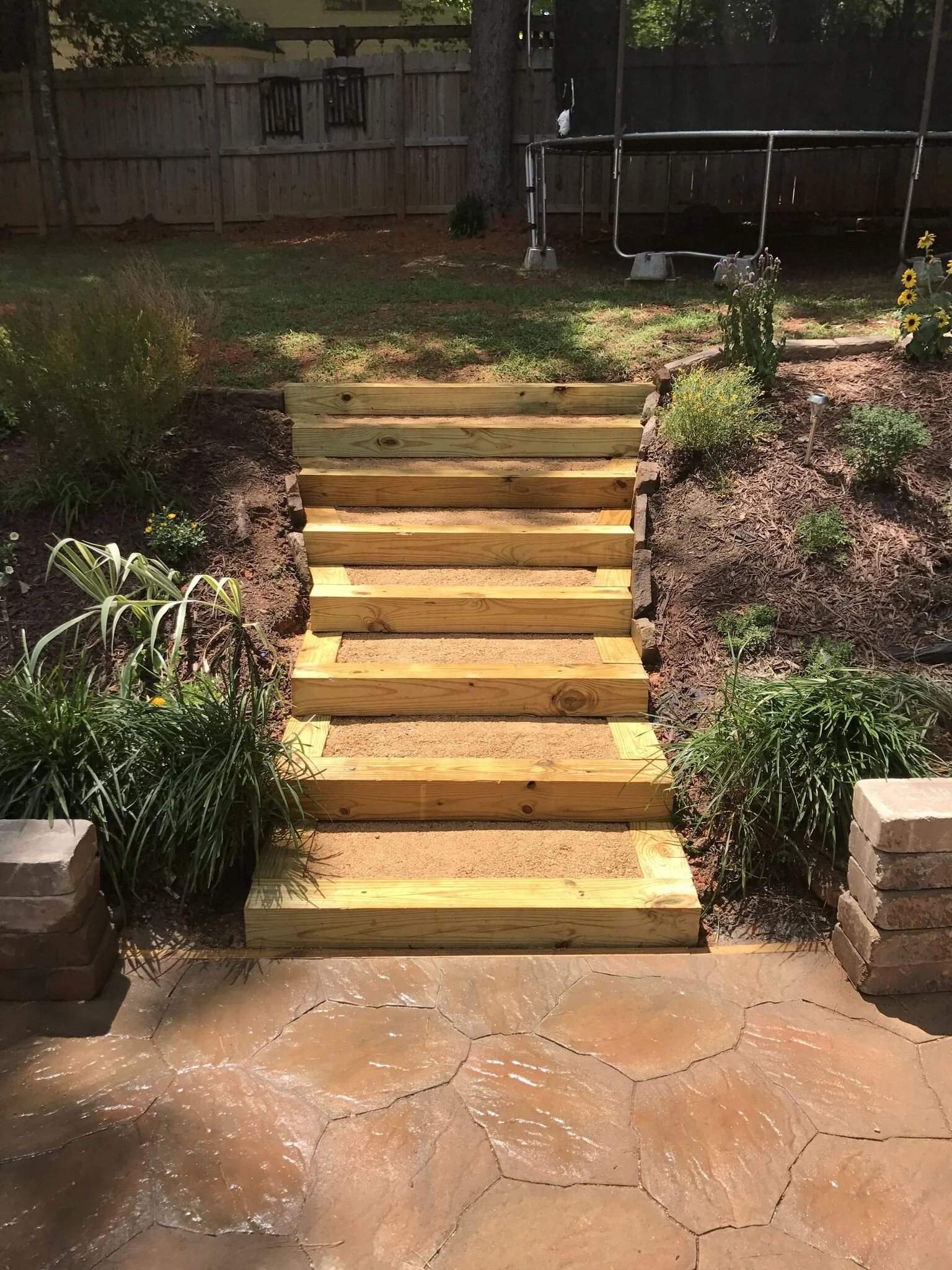 custom wood steps w/ gravel