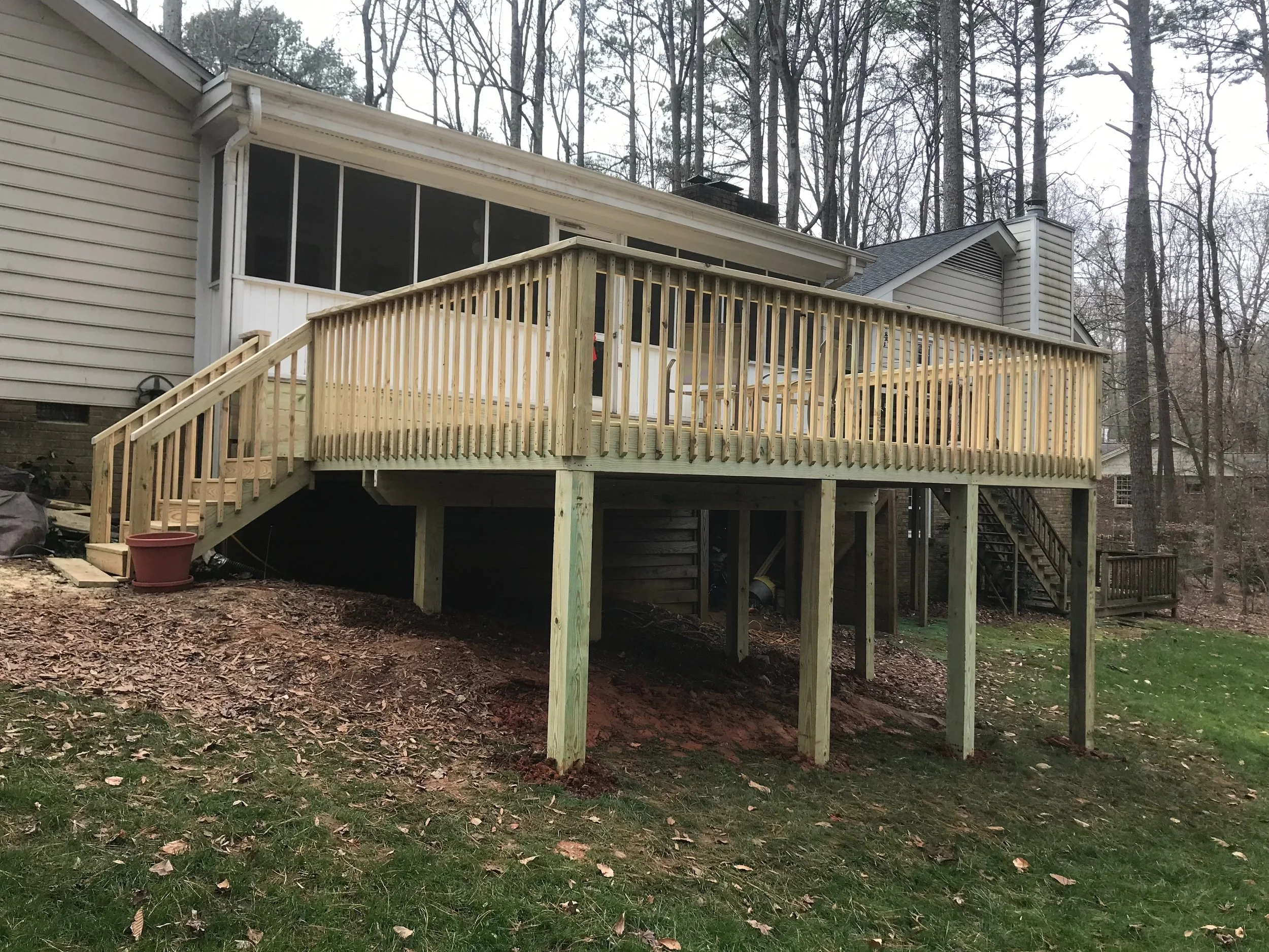 Job #1 AFTER - new wood deck and stairs off screen room