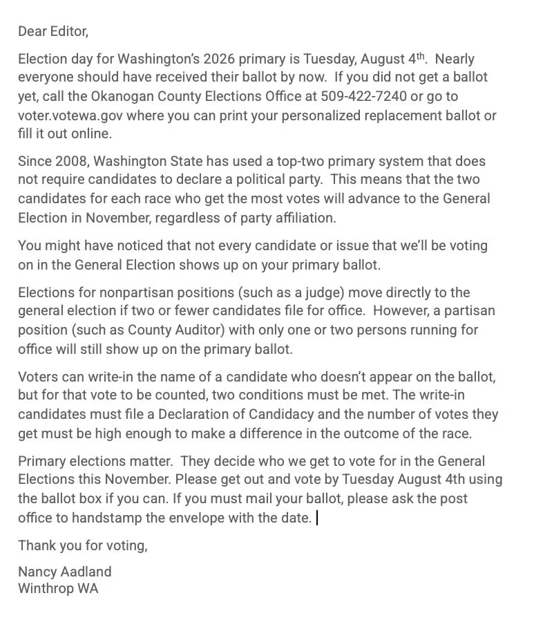 Dear Editor — Election Information from our Chair