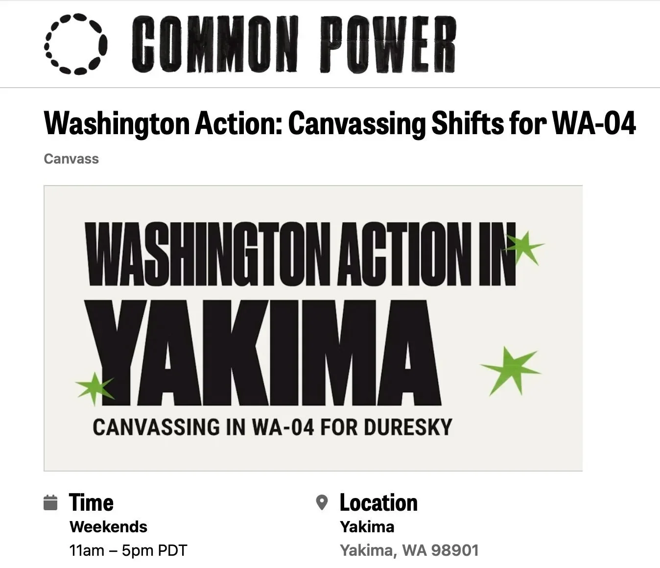 Canvass for Duresky in Yakima