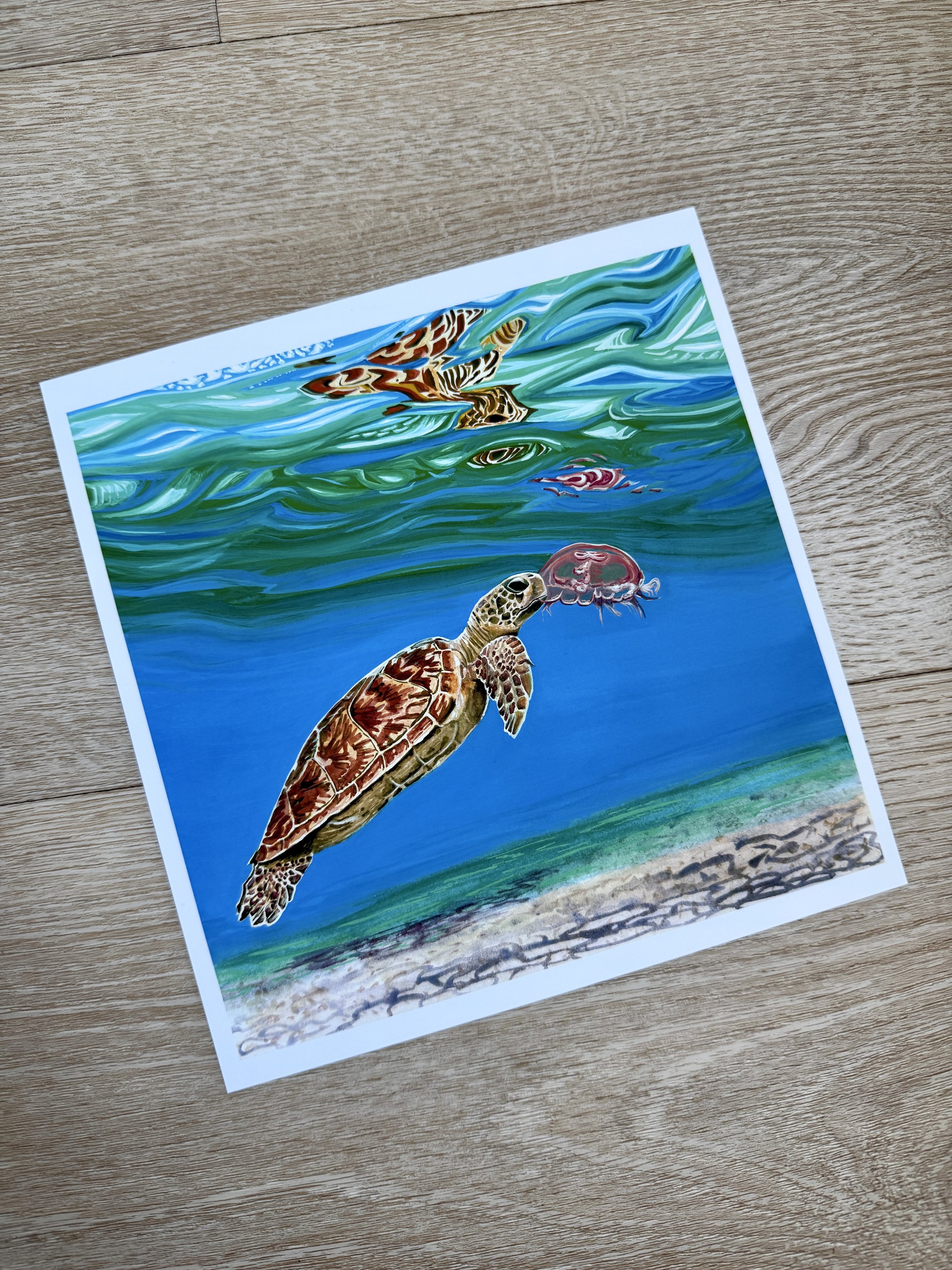 Green Sea Turtle "Only Rain Down the Drain" Art Print