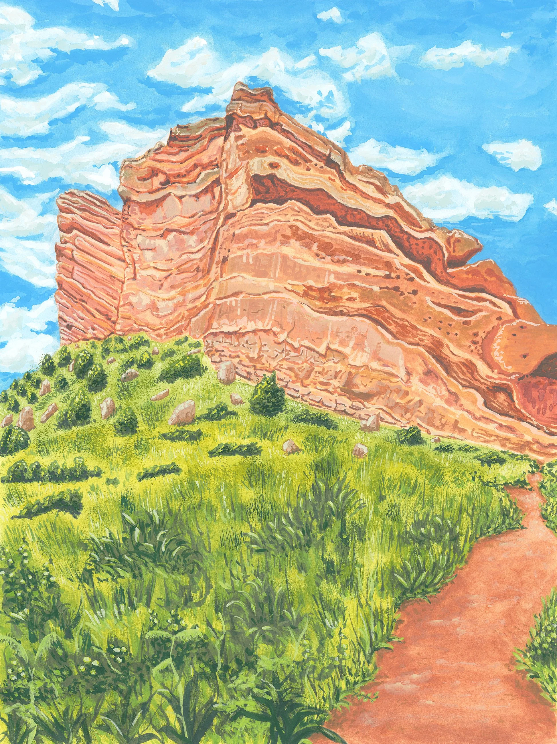 'Red Rocks', 9x12", Gouache on Hot Press Paper