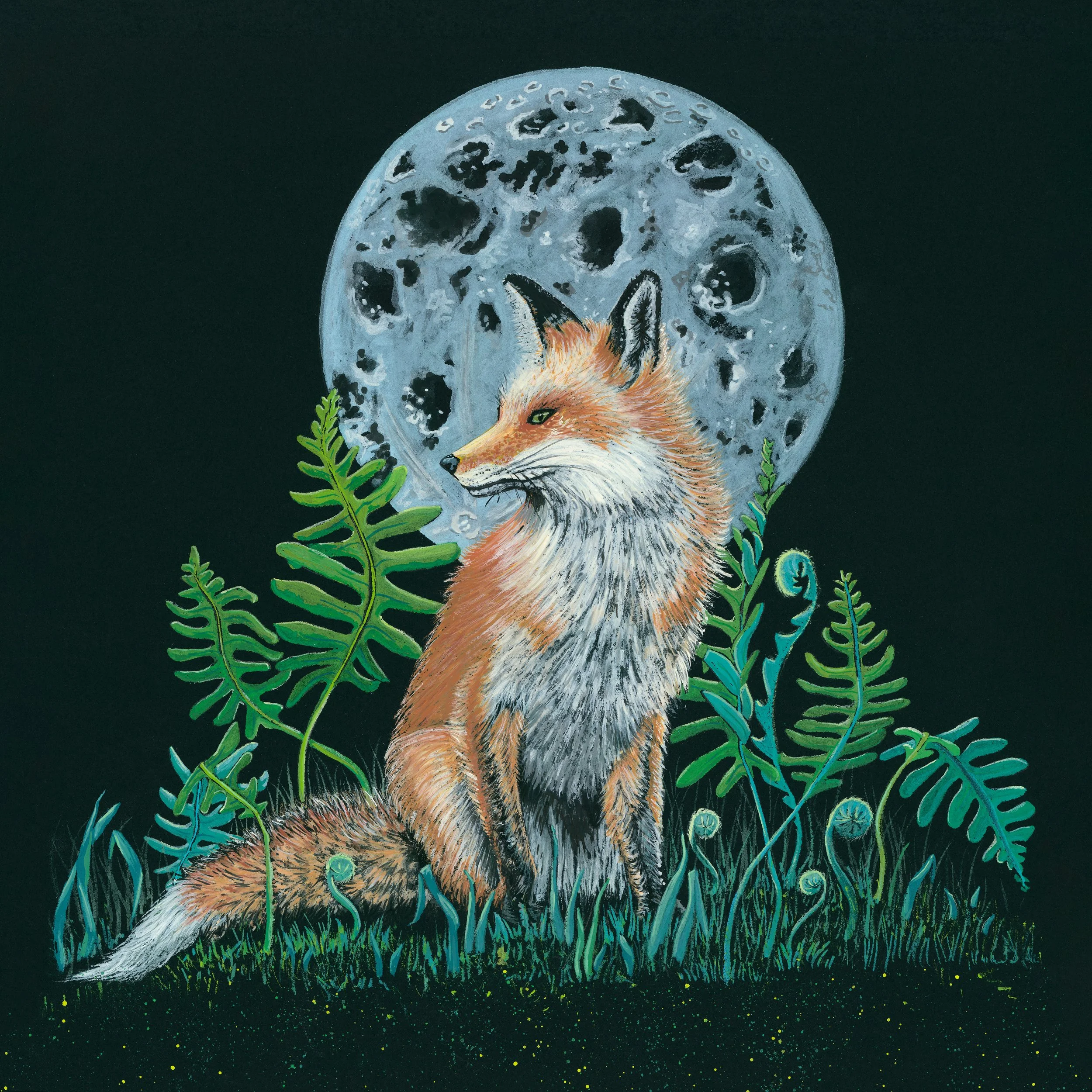 'Blue Moon', 9x9", Gouache on Black Hot Press Paper