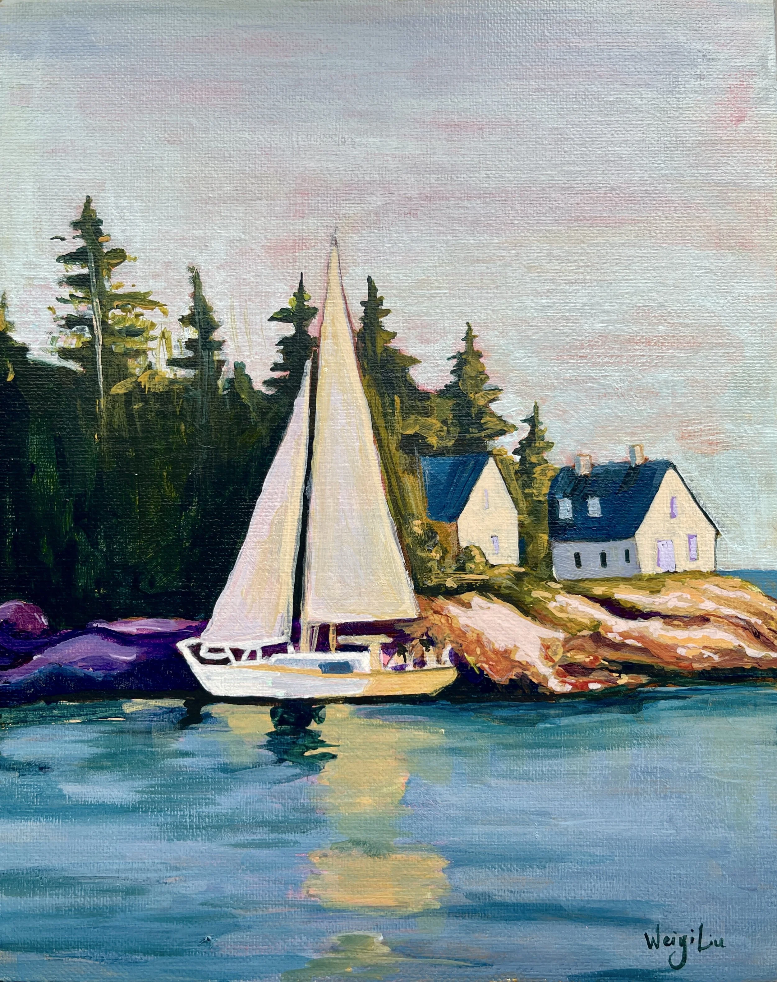 "Voiles blanches" 8x10 acrylic on panel original, unframed -$360