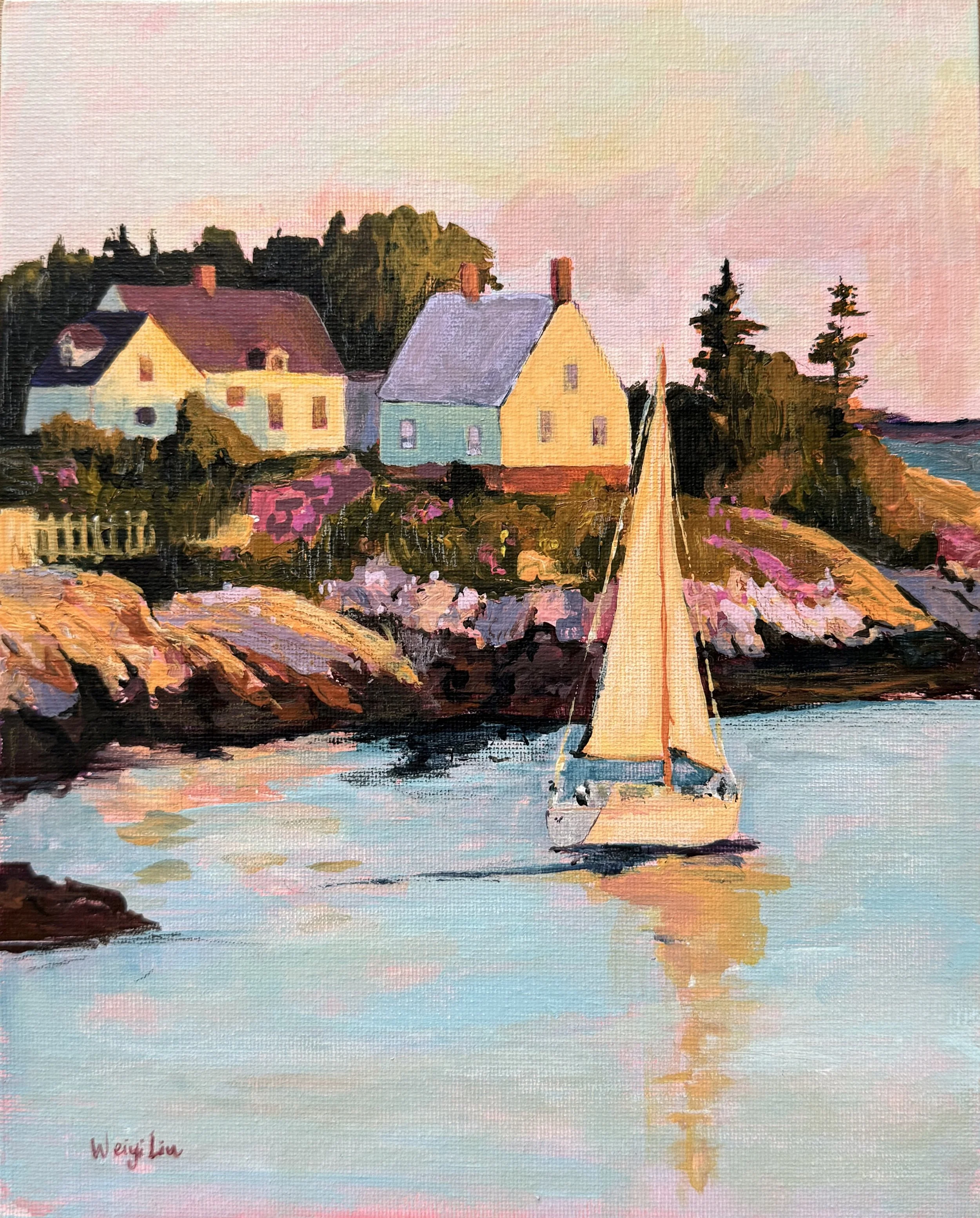 "Soirée de mai" 8x10 acrylic on panel original, framed -$280