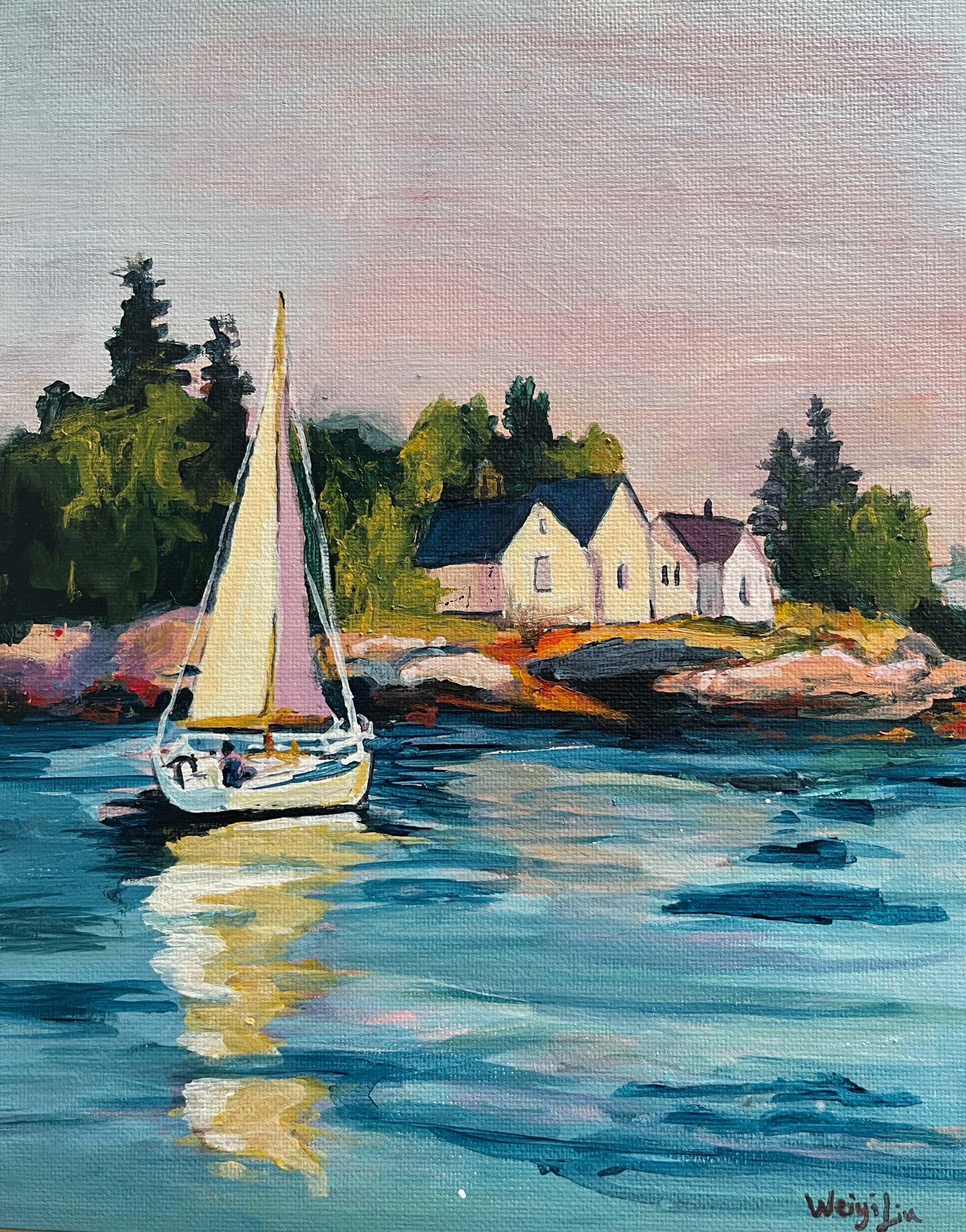 "Retour au rivage" 8x10 acrylic on panel original, unframed -$360