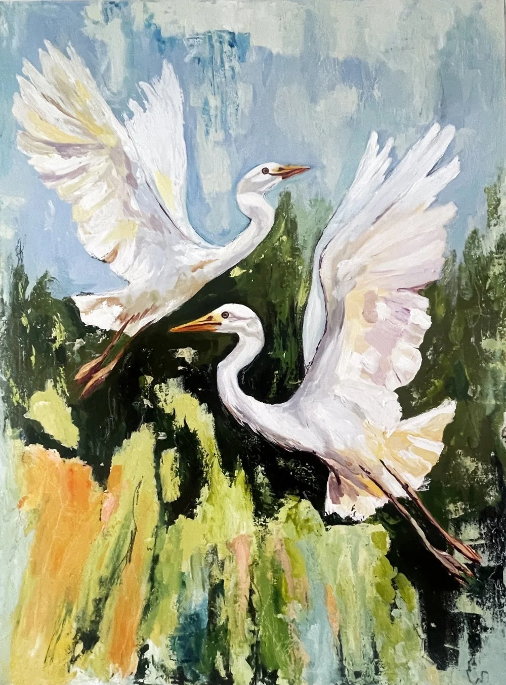 "Dance of Feathers" 24x36 acrylic on canvas original, unframed - $1500