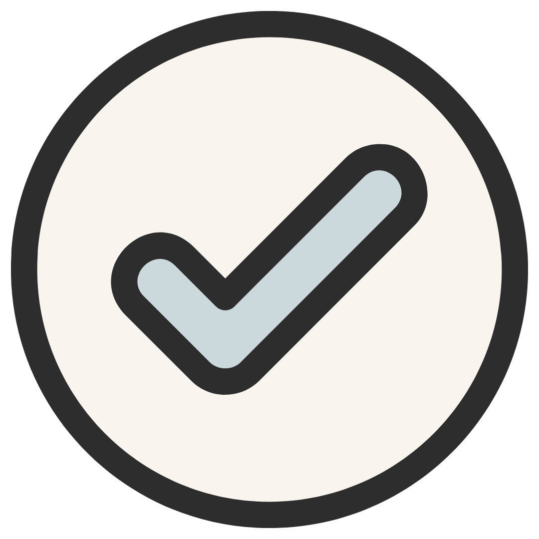 A checkmark symbol inside a circle with a black outline.