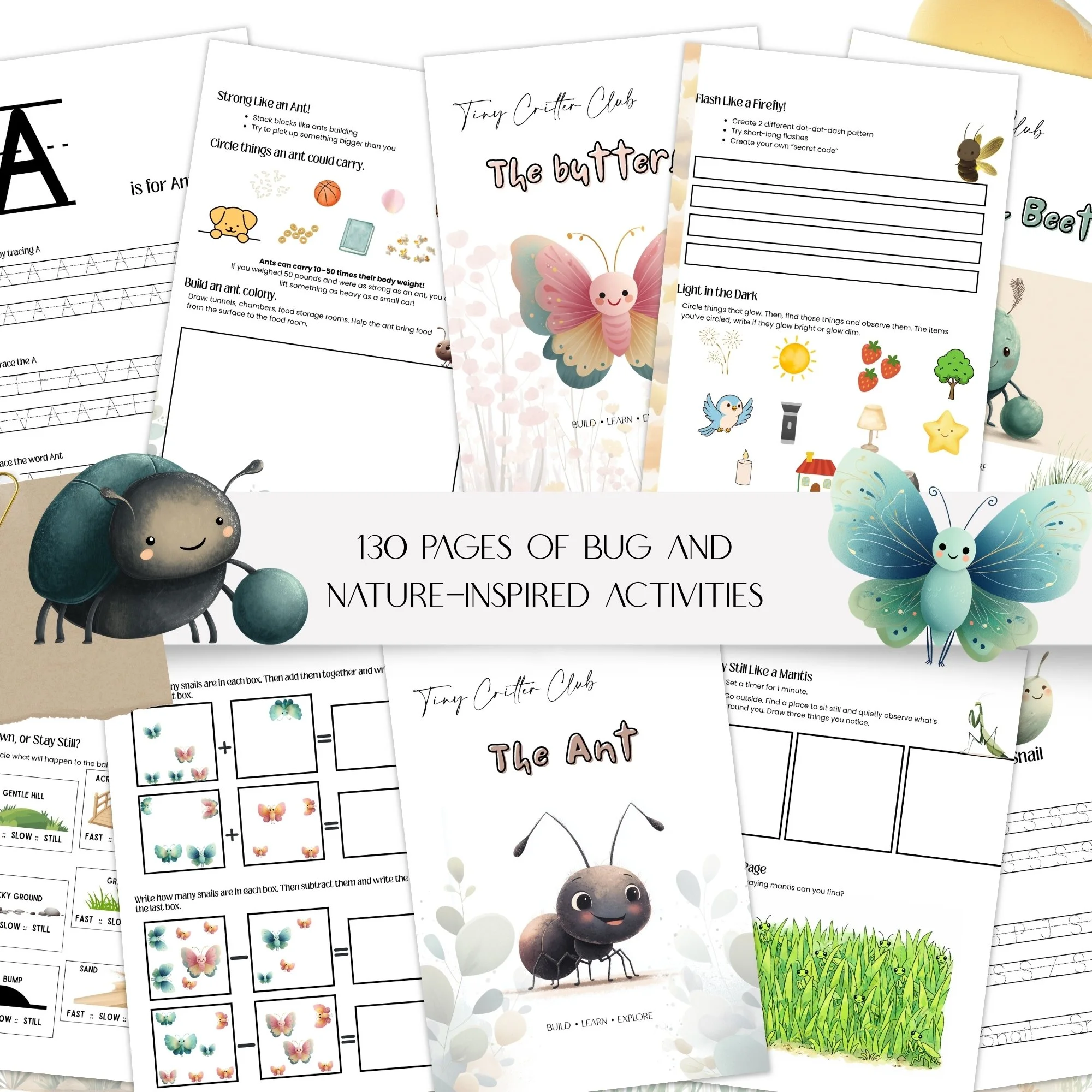 insect themed kids activity pack with coloring pages word searches and worksheets