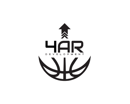 Logo for AR Development featuring a basketball with stylized lines and an upward arrow above the letter 'A' and 'R'.