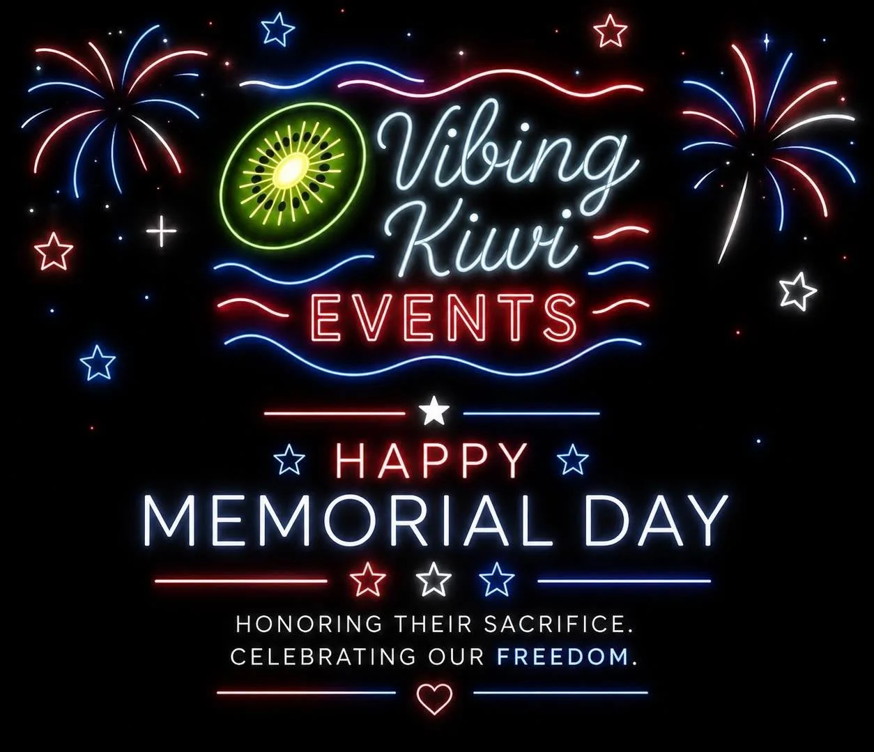 ✨🇺🇸As we celebrate Memorial Day, we honor and remember the brave men and women who made the ultimate sacrifice for our freedom.

As a thank you, Vibing Kiwi Events proudly offers 15% off all bookings for veterans and active military members year-ro