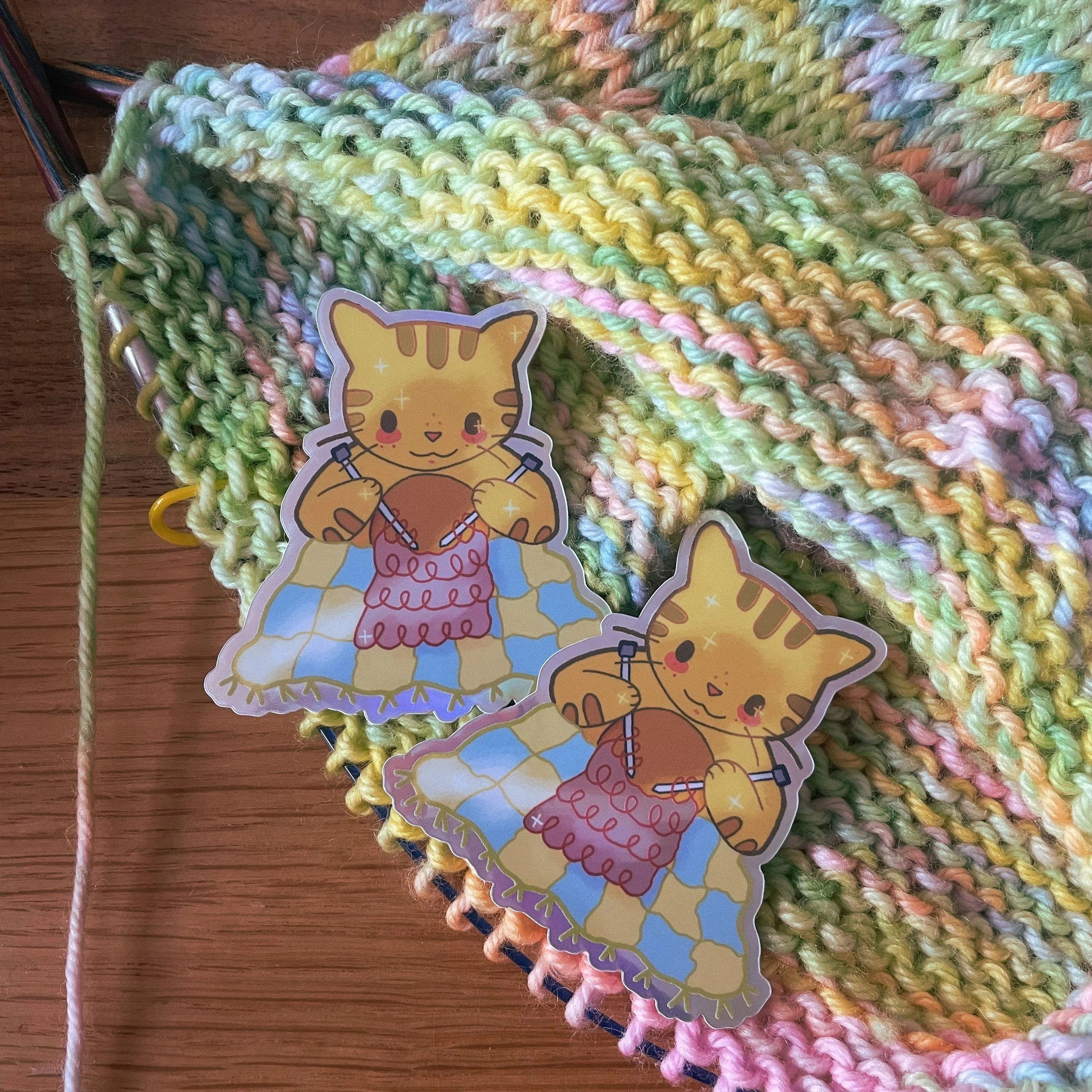 Knitting Kitty Holographic Vinyl Stickers