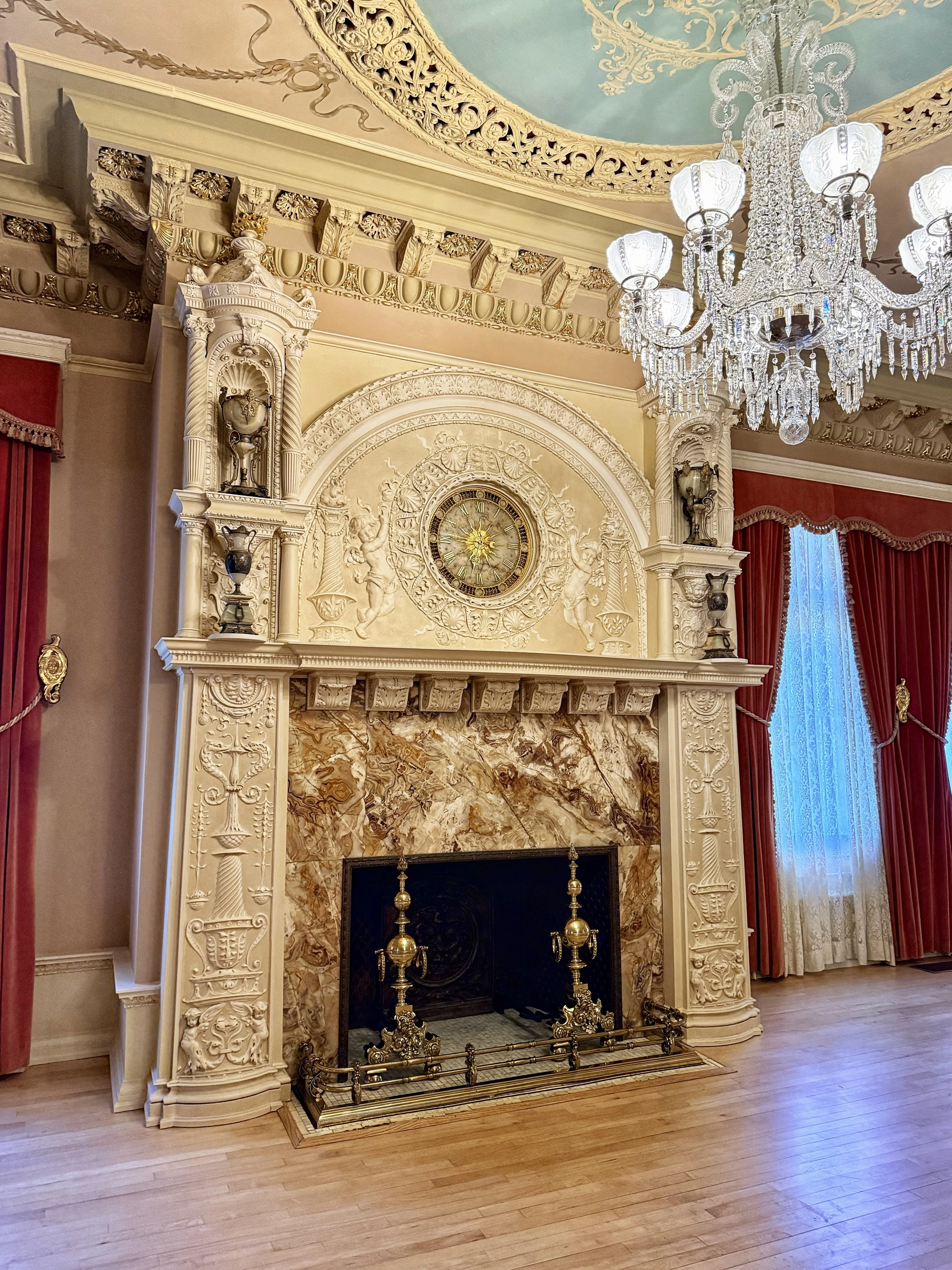 Original Thomas Edison clock. Mantle is largest slab of white onyx in western himsphere.