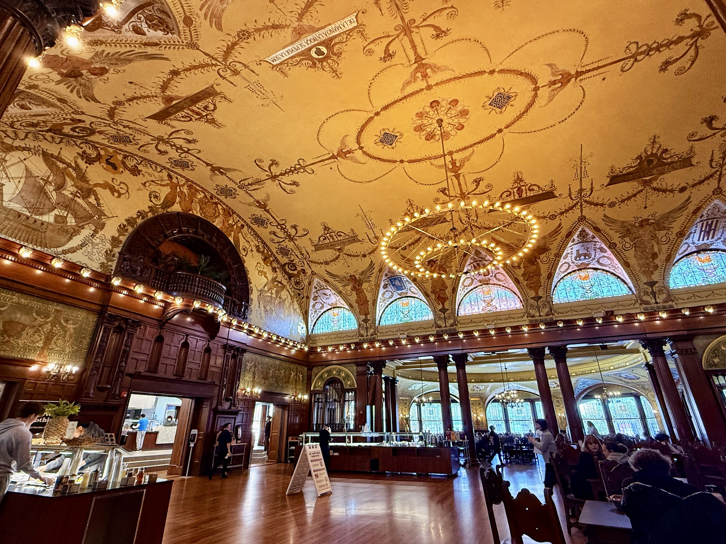 Dining Hall! Tiffany stained glass windows.