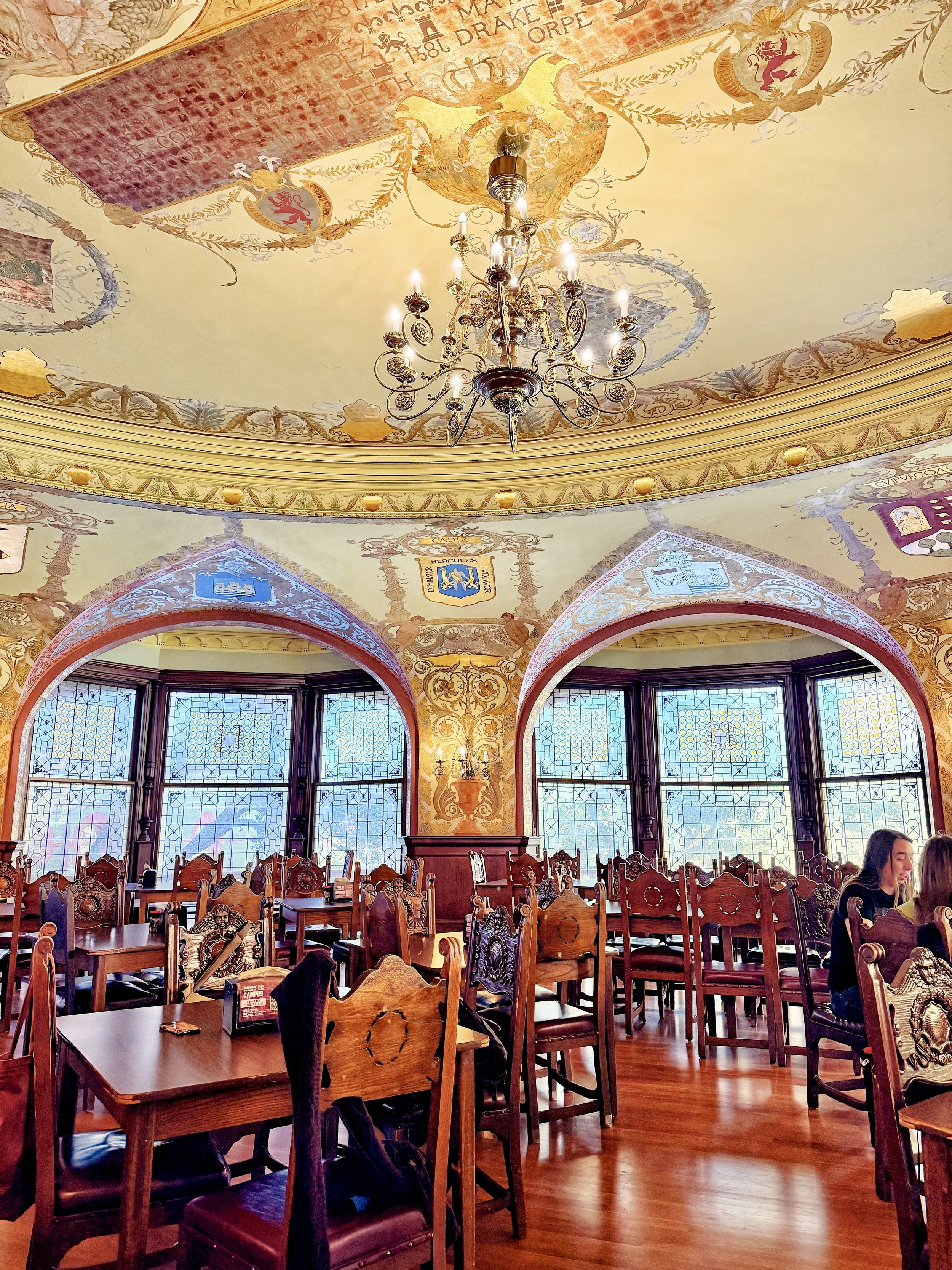 Dining Hall seating with original tables and leather chairs