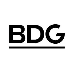 Logo with the letters 'BDG' in bold black font under a horizontal line.