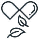 Drawing of a capsule pill with a leaf