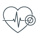 A heart with a medical heart rate line and stethoscope outline