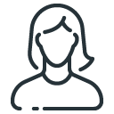 Outline of a woman with shoulder-length hair wearing glasses
