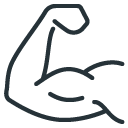 Line drawing of a flexed arm muscle.