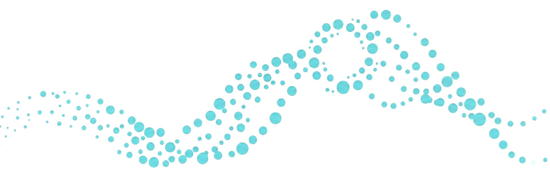 Digital illustration of a stylized data cloud with interconnected nodes in shades of blue and light teal against a black background.