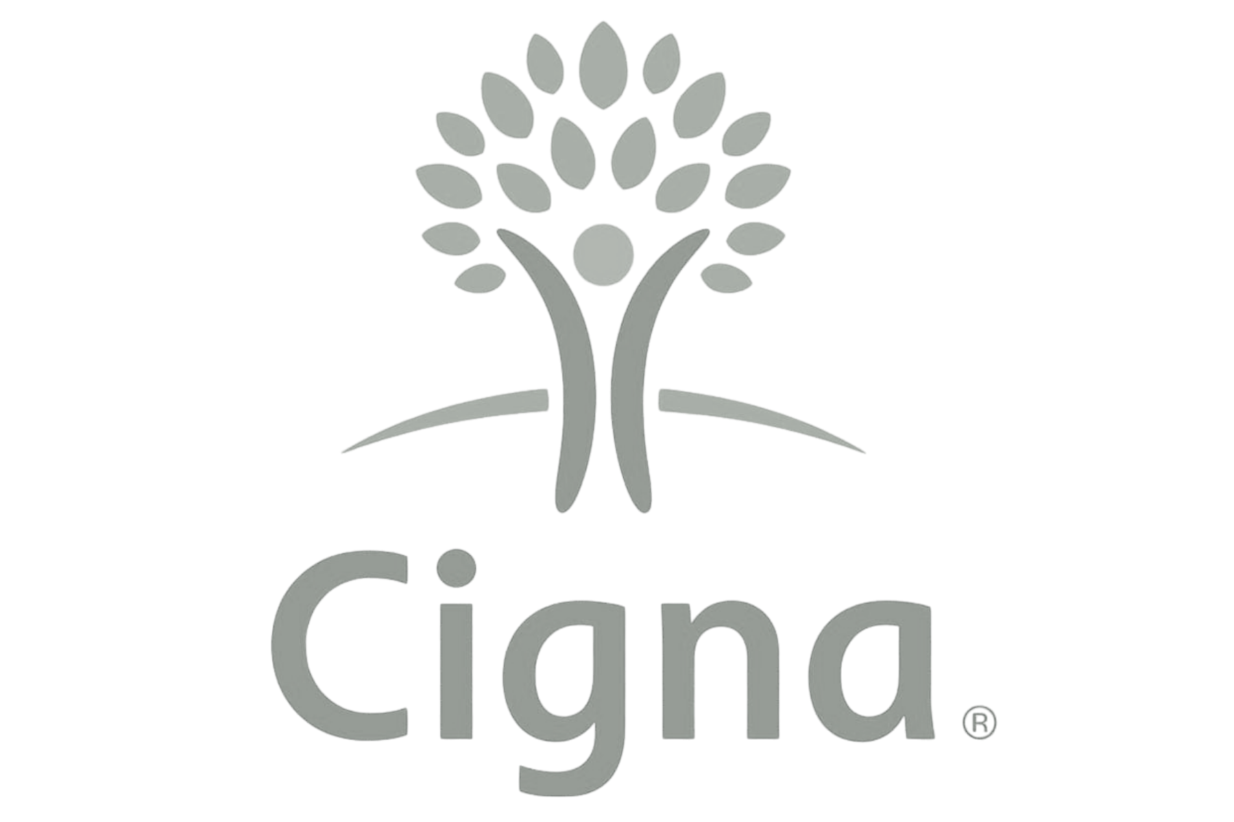 Grey graphic Cigna logo featuring a stylized tree with multiple leaves with 'Cigna' underneath.