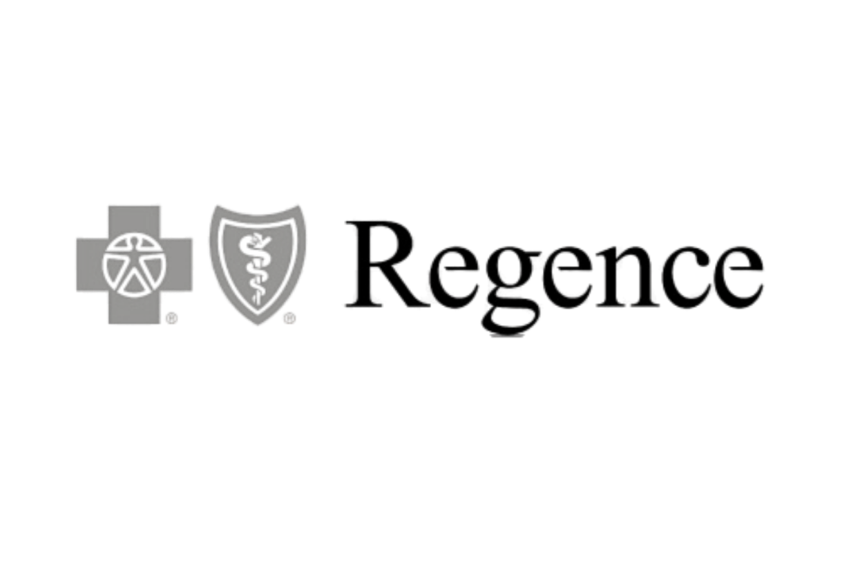 Regence Health Care logo with three medical symbols: a cross with a peace sign, a shield with a snake, and the word 'ReGen' in stylized font.