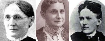 Three black and white vintage portraits of women from the early 20th century.