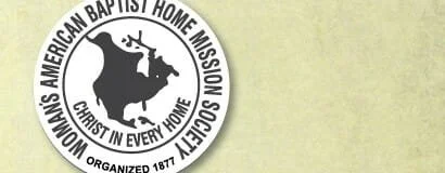 Logo of Southwestern American Baptist Home Mission Society featuring a black and white map of the United States with a dove.